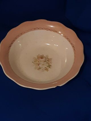 9 Inch Vintage Serving Bowl French Saxon China 22 Kt.  Gold Dustry Rose.