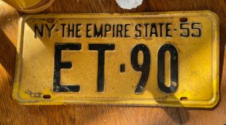 Vintage York State License Plate Car Tag 1955 Black Yellow