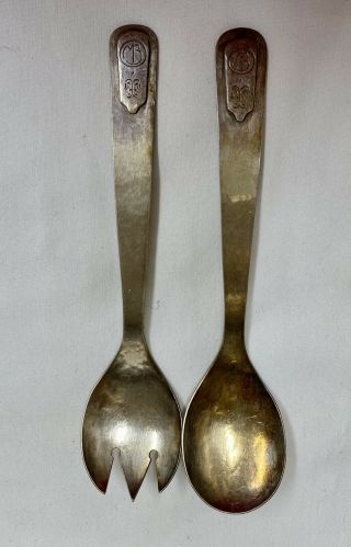 Vintage Antique Sterling Silver Serving Spoon Fork 173 Gram Monogram Mb