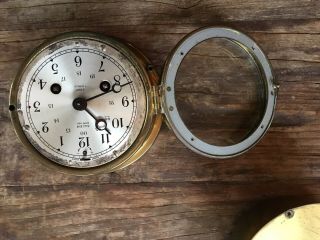 Vintage Antique Salem Clock Co Ships Bell & Barometer Set Brass Winding Nautical 3