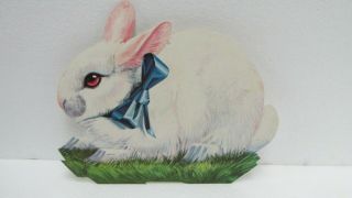 Vintage 9 " Cardboard Bunny Sitting Wearing Ribbon Easter Decoration Eas58