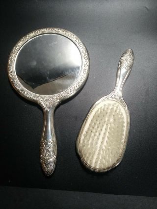 Vintage Dresser Vanity Set Hand Mirror Brush Silver Plated