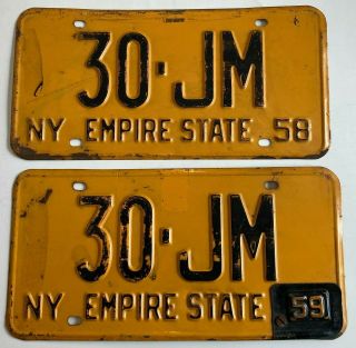1959 York License Plate Pair Plates Ford Chevrolet Cadillac Buick Pontiac