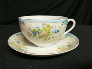 Vintage Gold Castle Tea Cup and Saucer Japan Blue Gold Trim Flowers 2