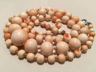 Antique Art Deco Graduated Carved Conch Shell Bead Necklace 42g