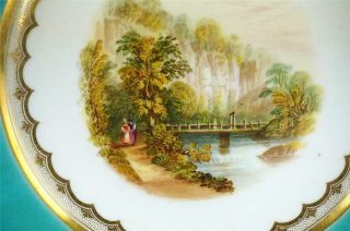 BD ANTIQUE 19TH CENTURY ENGLISH PORCELAIN PLATE HAND PAINTED SCENE TURQUOISE 2