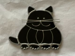 Vintage Handcrafted Stained Glass Black Cat Window Sun Catcher