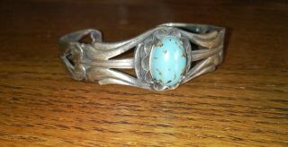 Vtg Pawn Old Fred Harvey Era Sterling Silver Hand Stamp Turquoise Cuff Bracelet