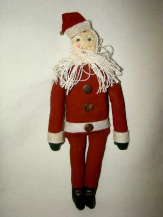 Vintage Handmade Shabby Primitive Folk Art Canvas Christmas Santa Doll Ooak