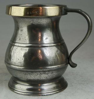 Fine Heavy Antique Victorian Brass Rimmed Pewter Pint Tankard Mug Measure C19th
