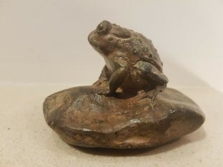 French Solid Bronze Sculpture Of A Bullfrog Signed