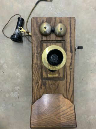 Antique Western Electric Wooden Wall Telephone 1913 Oak & Brass