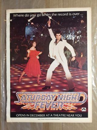 Vintage 1977 Saturday Night Fever Disco Promo Movie Advertising Ad John Travolta