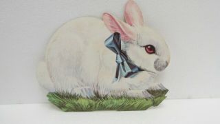 Vintage 9 " Cardboard Bunny Laying In Grass Facing Right Easter Decoration Eas45