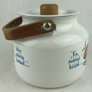 Vintage Berggren Swedish Enamelware Wood Handle Tea Pot Folk Art 3