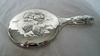 LARGE ANTIQUE GEORGE V 1915 CHERUB SOLID SILVER MOUNTED HAND MIRROR 2