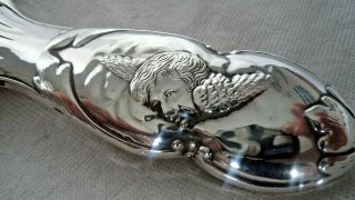 LARGE ANTIQUE GEORGE V 1915 CHERUB SOLID SILVER MOUNTED HAND MIRROR 3