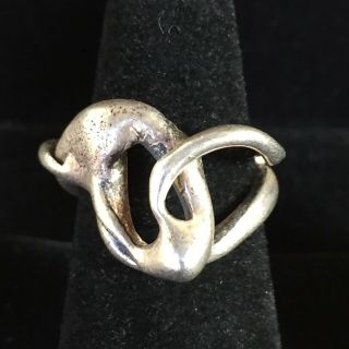 Vintage Sterling Silver Brutalist Ring Handmade Modernist Abstract Wrought Sz 6