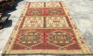 Authentic Hand Knotted Woven Vintage Wool Kilim Area Rug 8 X 5 Ft (469 Bn)
