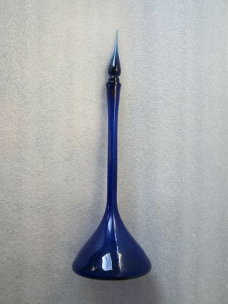 Vintage Mid - Century Modern Blenko Art Glass Cobalt Blue Large Vase 23”