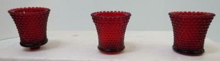 Set Of 3 Vintage Home Interior Red Hobnail Glass Candle Votive Holder Cups