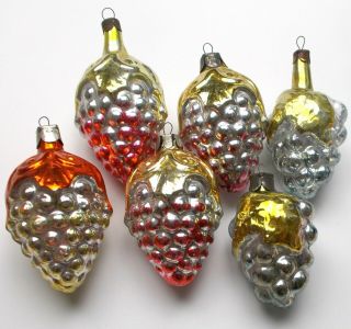 6 Vintage Ussr Russian Glass Xmas Christmas Tree Ornaments Decorations Grapes