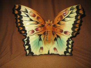 Vintage Ceramic Pottery Butterfly Wall Pocket Vase Orange Black Yellow Colorful