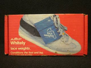 Vintage Amf Whitely Exercise Shoe Lace Weights 3 Lbs Total Adjustable Blue Pouch