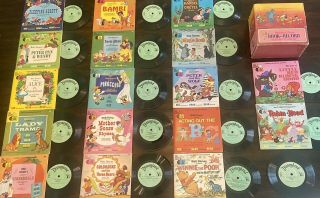 Vintage My Walt Disney Read Along Book & Record Library Set Of 17 Orig Box
