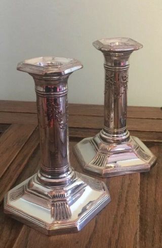 Antique Mid 19th Century Old Sheffield Plate Swag Candlesticks.  A665.