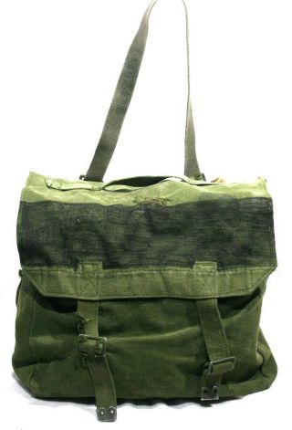 Vintage Us Military Army Heavy Duty Green Canvas Messenger Bag - Metal Buckles