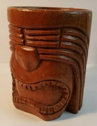 Vintage Hawaiian Tiki Mug - Hand Carved Teak Wood Carving 5 " Tall