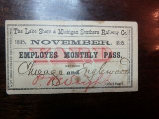 1885 Lake Shore And Michigan Southern Railway Co Employes Yard Railroad Pass