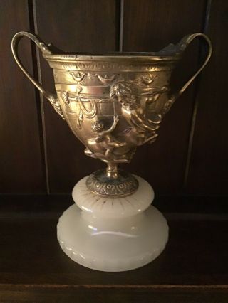 Fine 19th C.  Grand Tour Gilt Bronze Urn,  Centaurs And Putti On Alabaster Socle.