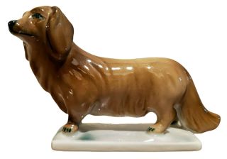 Vintage Zsolnay Hungary P.  Dachshund Long Haired Figurine Porcelain Signed Dog