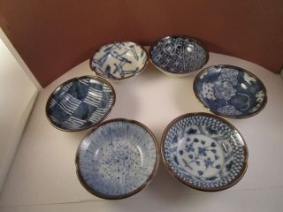 Vintage Asian Style Blue & White Set Of 6 Sauce Bowls B