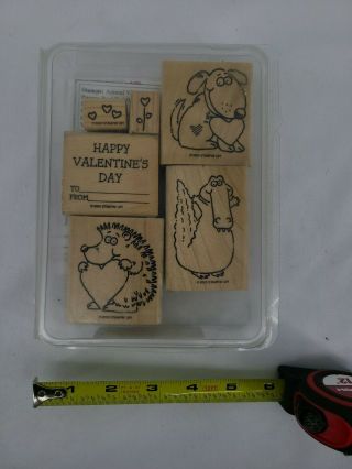 Stampin Up Animal Valentines Set Of 6 Wood Rubber Stamps Retired Vintage