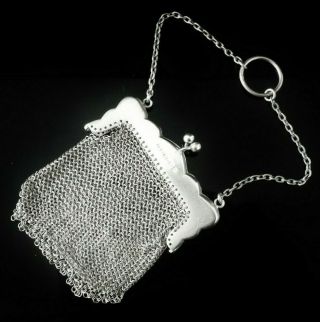 Antique Silver Chainmail Mesh Purse Evening Bag,  Birmingham Import Mark 1908