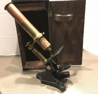 Antique James W.  Queen Brass Microscope/opticia 1833 - 1870 With Case