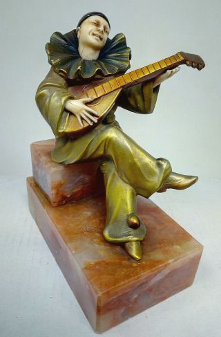 Art Deco Clown Mandolin Player Figurine Spelter & Celluloid