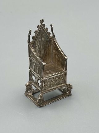 Novelty Edwardian Solid Silver Miniature Coronation Throne 1901 - Unusual 24g
