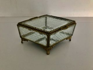 Antique Large French Cut Glass & Gold Gilt Lidded Casket Jewellery Box
