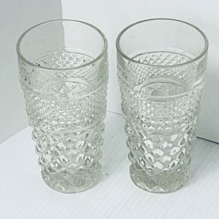Vintage Retro Mid Century Textured Heavy Cut Glass Drinking Glasses Set Of 2 Tea