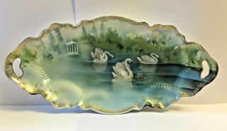 Antique R.  S.  Prussia Red Mark Serving Tray Swans Pattern 12 1/2 " L By 6 "