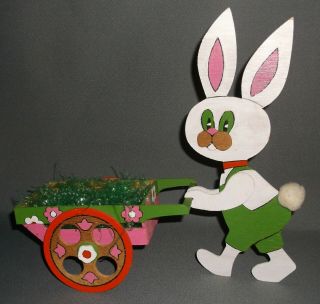 Vintage Arrow Paint By Number Assembled Wood Easter Bunny & Cart Decor Display