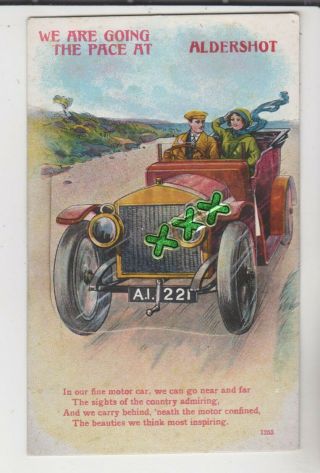 Novelty Pull Out View Postcard ; Going The Pace At Aldershot - Vintage Car