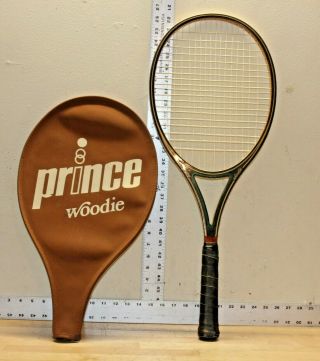 Vintage 1980 Prince Woodie Graphite Tennis Racquet With 4 1/2 " Grip & Head Cover