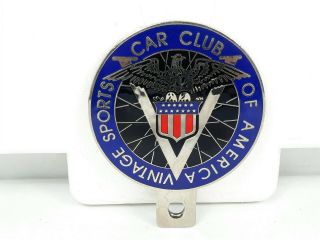 Vintage Sports Car Club Of America Automobile Badge Emblem Metal Enamel