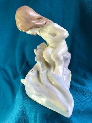 Vintage Royal Worcester Figure Of A Young Girl Looking At A Fish In Water