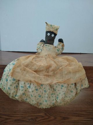 Vintage Primitive Black Americana Cloth Doll Toaster Cover Or Shelf Sitter